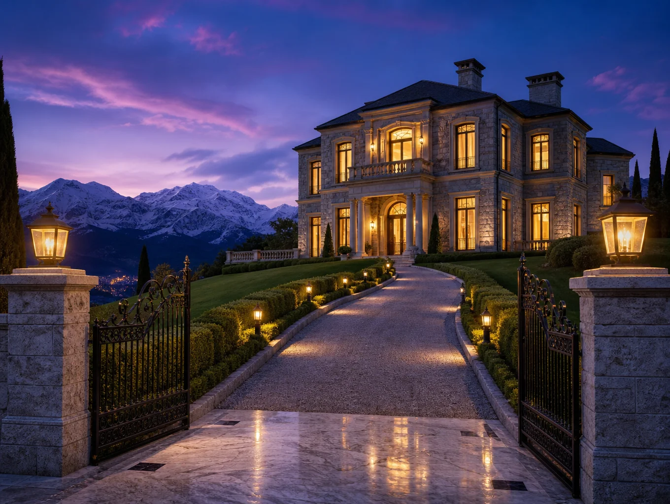 Historic landmark expedition destination under dusk skies
